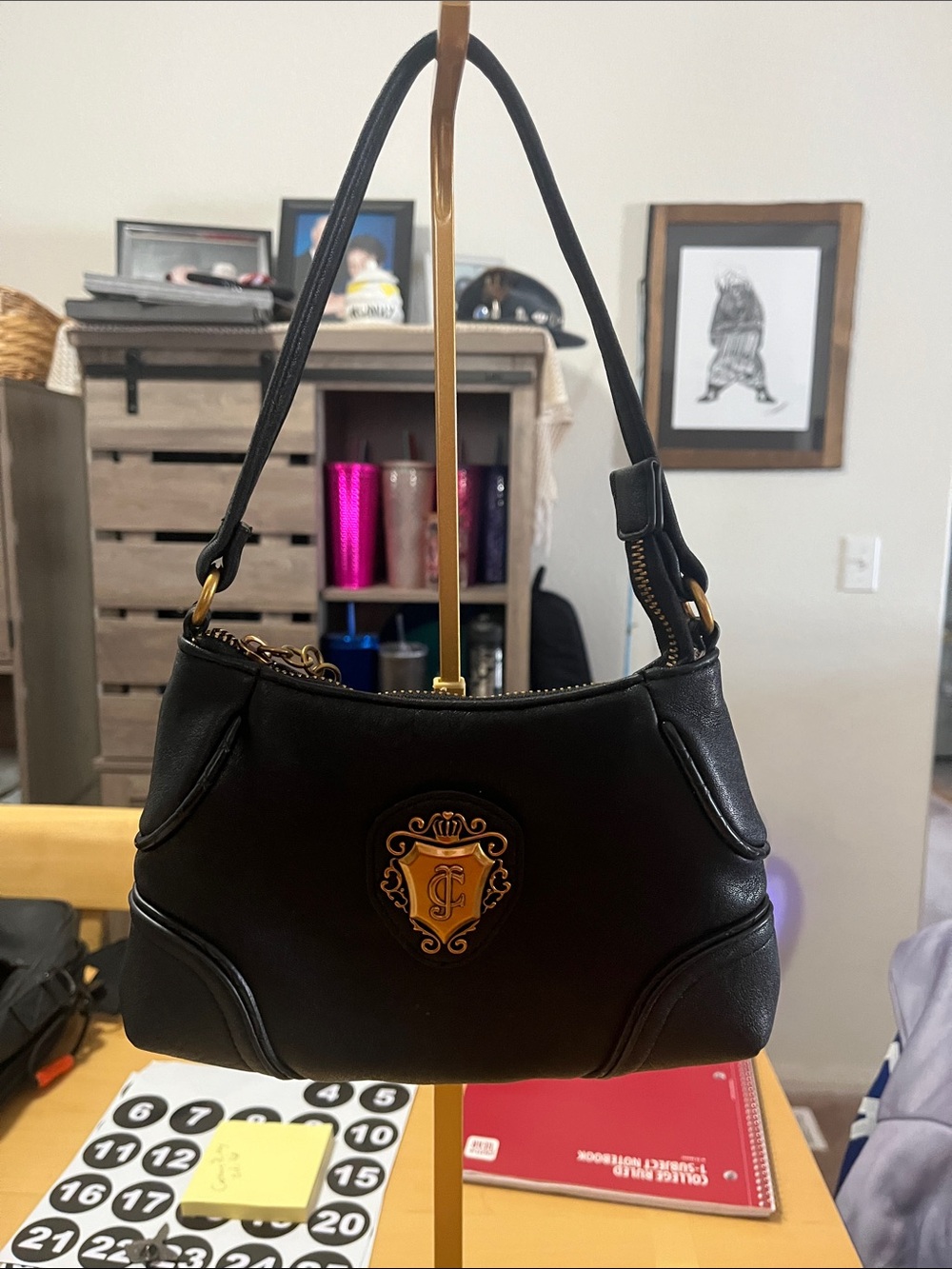 Juicy Coutour Leather Shoulder Bag with Decorative Crest